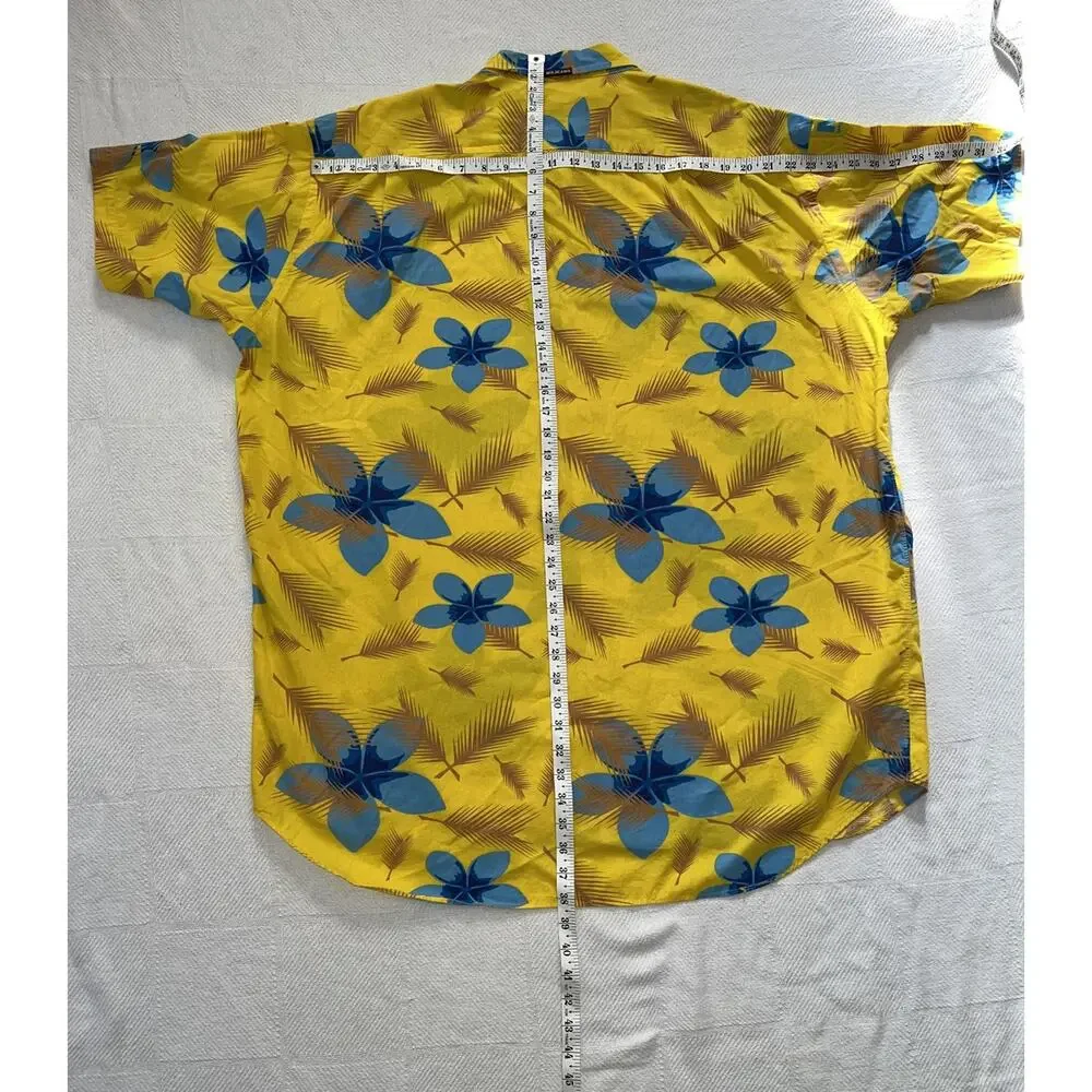 MOJEANS Yellow Blue Floral Tropical Palm Tree Print Button Up Shirt 3XL Vintage - Picture 11 of 15